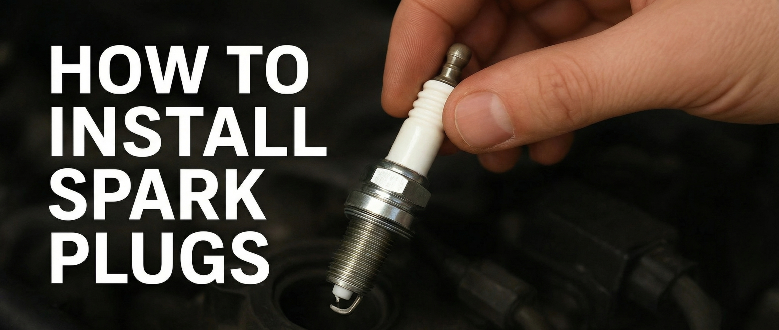 Close-up of a mechanic’s hand installing a new spark plug